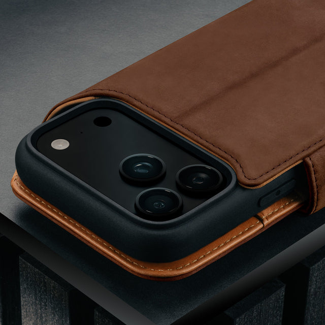 Camera cutout on the Nubuck Dark Brown Detachable Case for iPhone 17 Pro Max