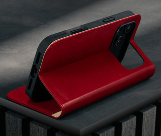 Stand function of the Red Leather Case for iPhone 17 Pro