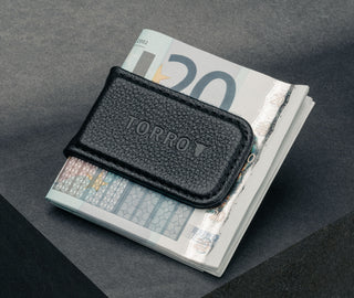 Black Leather Money Clip with Bank Notes