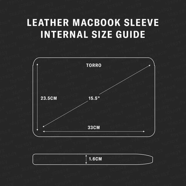 Size guide showing dimensions of the Leather Laptop Sleeve for 13