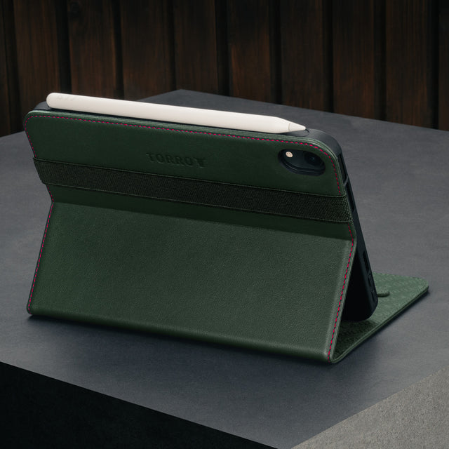 Stand functionality of the Green with Red Leather Case for iPad mini 6 (2021)