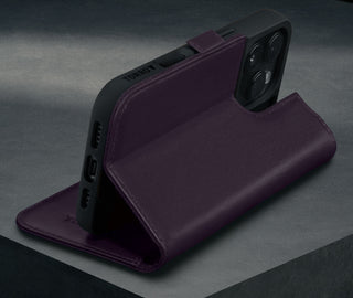Stand function of the Purple Leather Case for iPhone 16 Pro