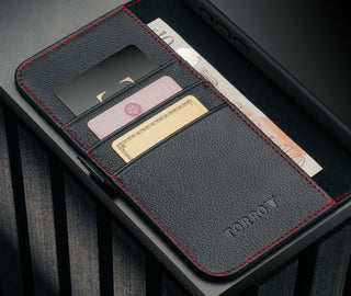 Card holder inside the Black (with Red detail) Leather Case for iPhone 17 Air