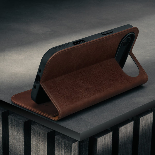 Stand function of the Dark Brown Leather Case for iPhone 17 Air