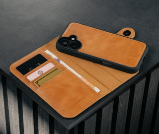 Card holder and detachable cover of the Dark Brown Leather Detachable Case for iPhone 17