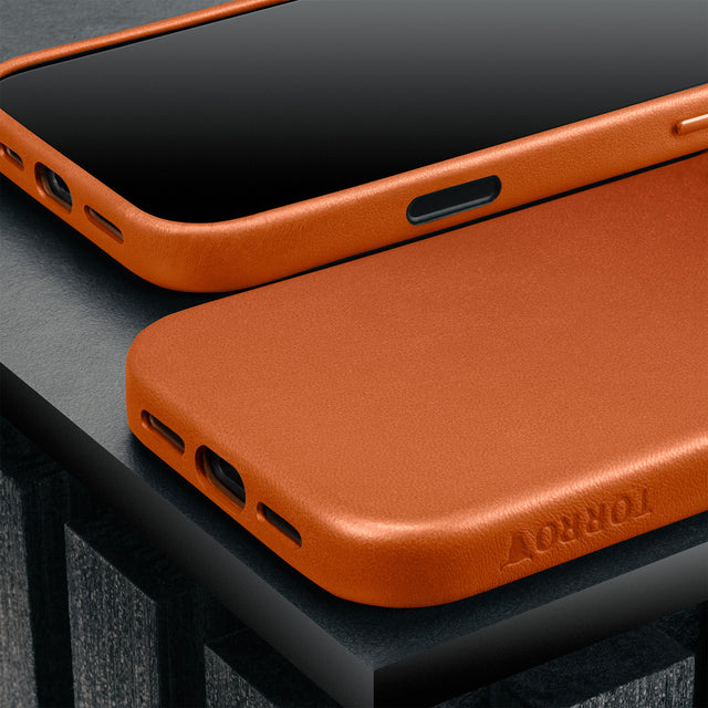 Slimline Orange Leather Bumper Case for iPhone 17 Pro