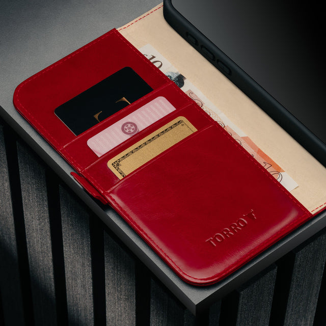 Card holder inside the Red Leather Case for iPhone 17 Pro