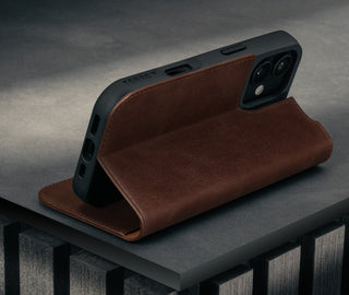Stand function of the Dark Brown Leather Case for iPhone 17