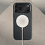 MagSafe charger attached to the Black Leather Bumper Case (with Camera Stand) for iPhone 18 / 17 Pro Max