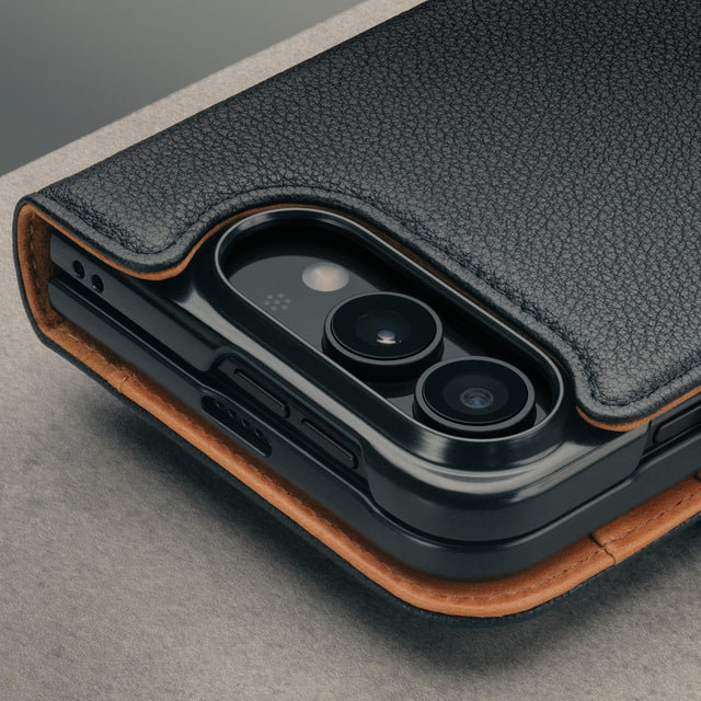 Camera cutout on the Black Leather 2-in-1 Detachable Wallet Case for iPhone Ultra