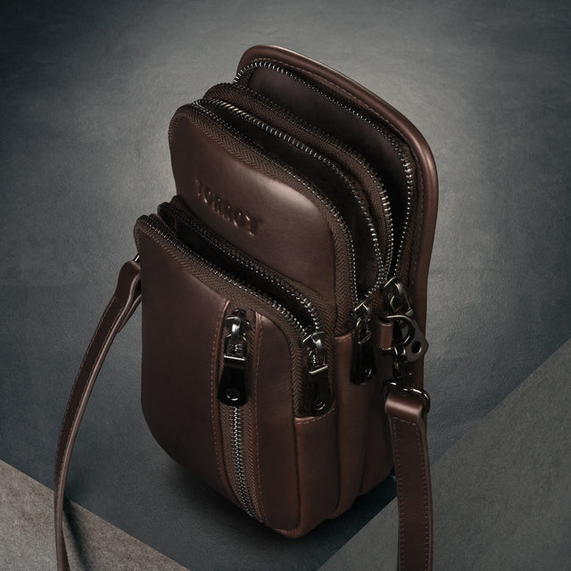 Dark Brown Leather Phone Bag