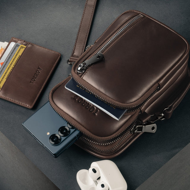 Dark Brown Leather Phone Bag