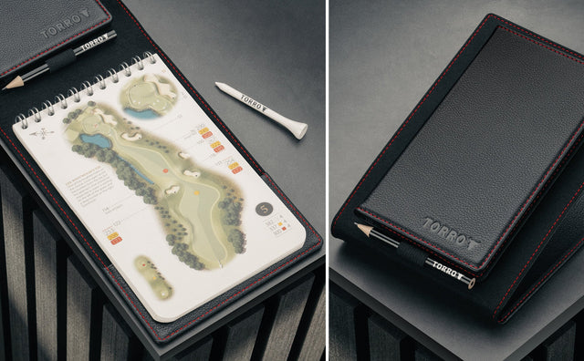 Leder-Golf-Scorecard-Halter und Yardage-Buchcover (PRO Edition) Feature Focus
