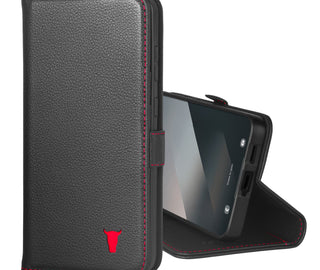 Black with Red Detail Leather Case for Galaxy A36