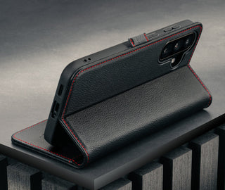 Stand function of the Black with Red Detail Leather Case for Galaxy A57