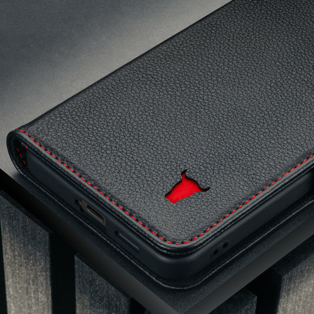 Black with Red Detail Leather Case for Galaxy A57