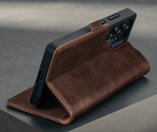 Stand function of the Dark Brown Leather Case for Galaxy S25 Ultra