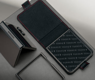 Microfibre lining of the Black with Red Stitching Leather Case for Galaxy Z Flip8
