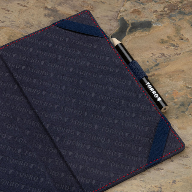 Front of the TORRO Navy Blue with Red Detail Leather Golf Scorecard Holder