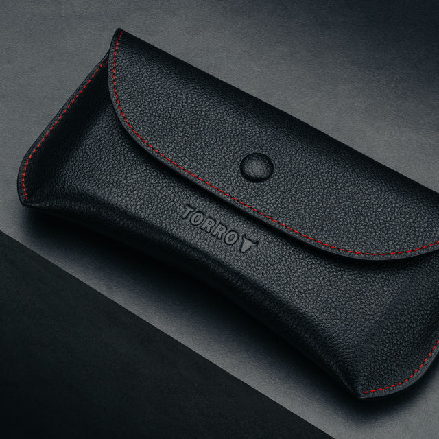 Black with Red Detail Leather Sunglasses Case