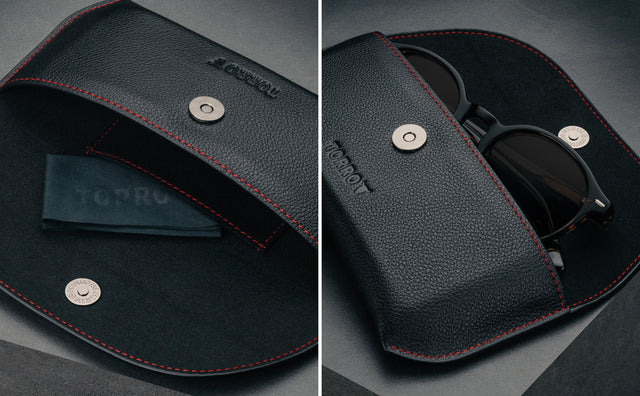 Sonnenbrillen Etui aus Leder Feature Focus