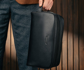 Black Leather Wash Bag