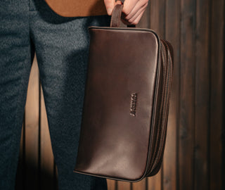 Dark Brown Leather Wash Bag