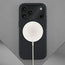 Wireless charger attached to the Black Woven Fabric Bumper Case for iPhone 17 Pro Max