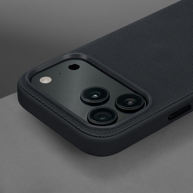 Camera lip on the Black Woven Texture Bumper Case for iPhone 17 Pro