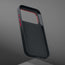 Metallic buttons and inside of the Black with Red Detail Woven Texture Bumper Case for iPhone 17 Pro