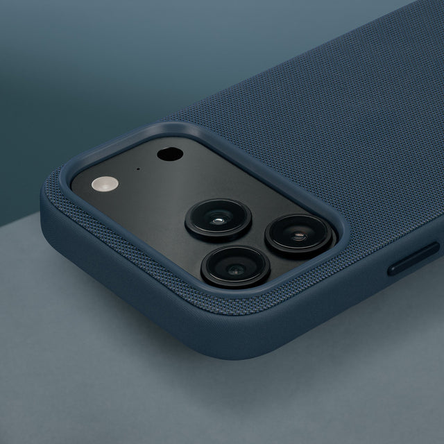 Camera lip on the Blue Woven Texture Bumper Case for iPhone 17 Pro