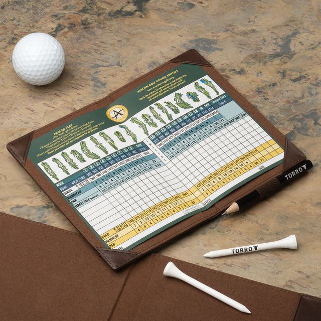 Detachable scorecard holder from the Dark Brown Golf Scorecard Holder and Yardage Book Cover