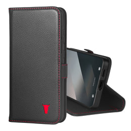 Schwarz-rote TORRO Leder-Wallet-Hülle, Produktansicht