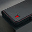 Detailaufnahme der schwarz-roten TORRO Leder-Wallet-Hülle