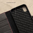 Close up of the TORRO branded microfibre lining in the Black Leather (with Red Stitching) Stand Case for iPhone X/XS
