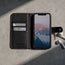 Inside of the Black Leather (with Red Stitching) Wallet Case for iPhone 11 with 3 card storage slots