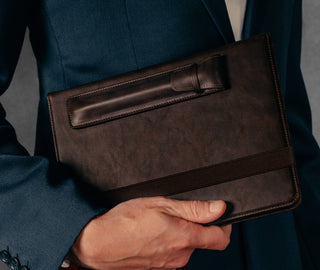 Dark Brown Leather Apple Pencil Case / Sleeve attached to matching iPad case