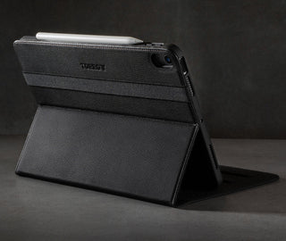Integrated stand function of the Black Leather Case for iPad Air