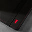 Close up of the leather grain and TORRO bulls head logo on the Black Leather (with Red Stitching) Case for iPad Air