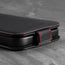 Secure magnetic closure tabs on the Black Leather (with Red Stitching) Flip Case for iPhone 13
