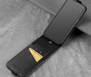 Card slots inside of the Black Leather (with Red Stitching) Flip Case for iPhone 13