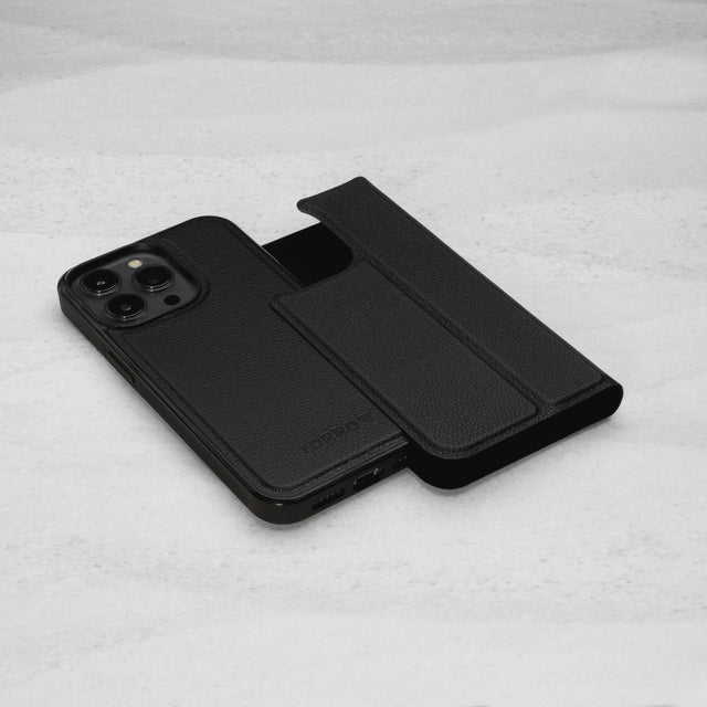 Black Leather Bumper Case (with detachable cover) for iPhone 14 Pro