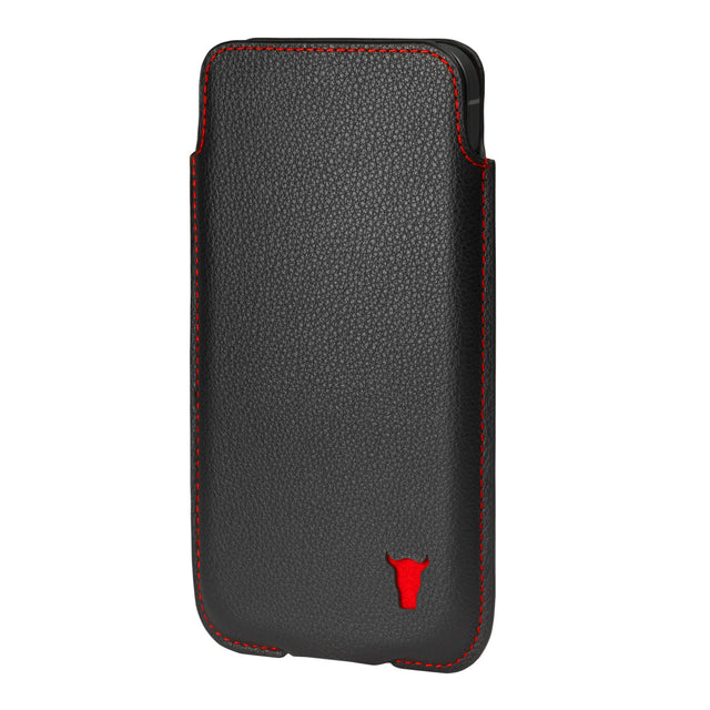 Black (with Red Stitching) Leather Pouch Case for iPhone Pro Models